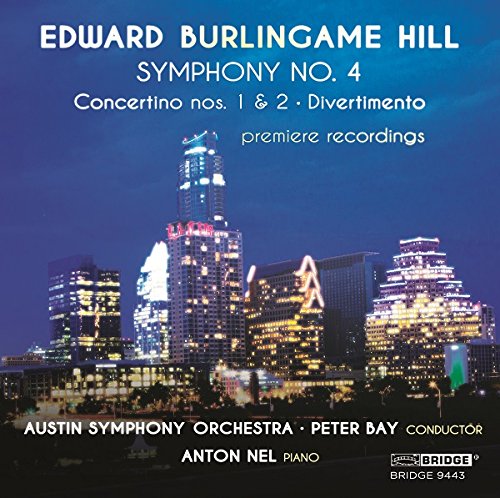 "CD cover with city skyline at night and white text listing the composer and performers."