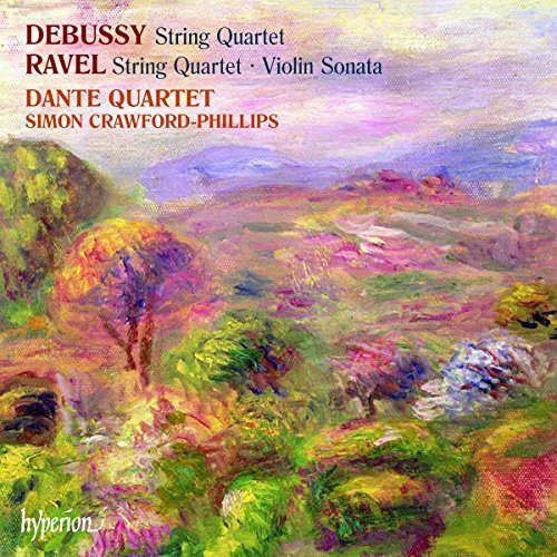 "Album cover featuring an impressionist landscape painting with text overlay listing musical compositions."