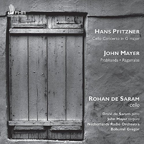 Grayscale CD cover with wooden door image and white text listing musical compositions and artists.