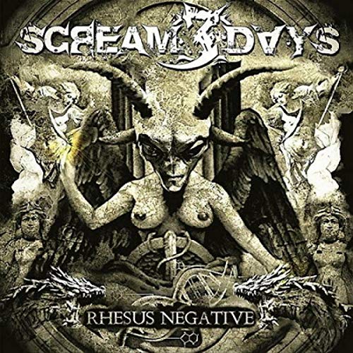 Album cover with demonic figure, angels, and text "Scream3days" and "Rhesus Negative".