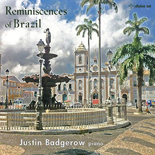"Album cover featuring a fountain and church in a Brazilian plaza."