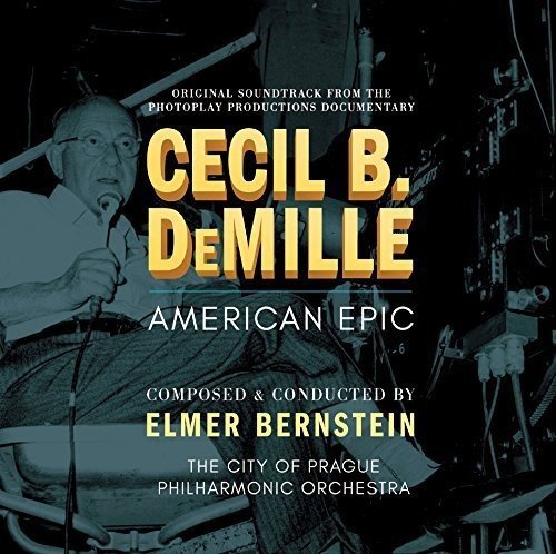 CD cover with conductor Elmer Bernstein and musical instruments, dark background, yellow and white text.