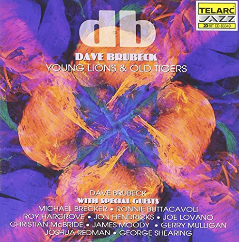 "CD cover with abstract orange and purple design, featuring 'Dave Brubeck' and guest musicians' names."