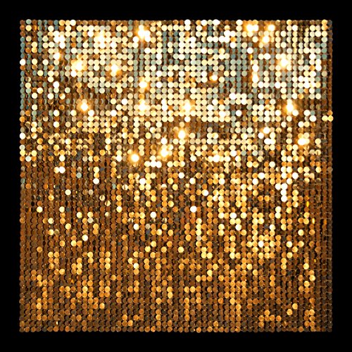 A square image of gold sequins on a black background.