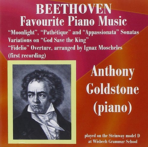 Red CD cover with Beethoven portrait and white text, featuring Anthony Goldstone's piano performance.