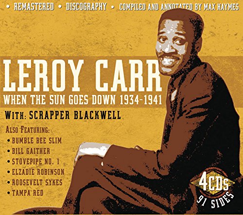 "CD cover featuring Leroy Carr with a list of featured artists and '4 CDs 91 Sides'."