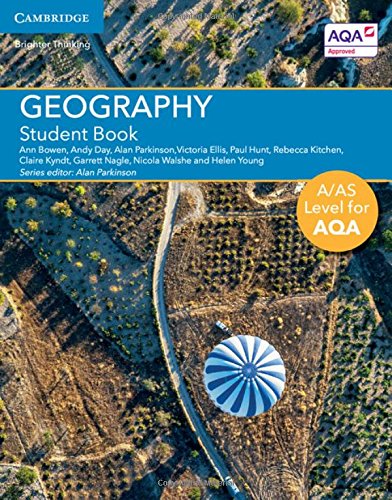 A geography textbook cover featuring an aerial view of a hot air balloon.