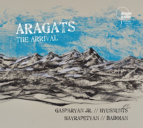 "Album cover featuring a sketch of mountains with a blue sky and artist names."