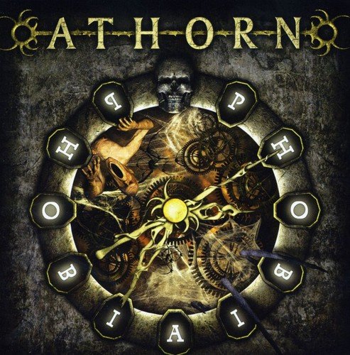 Album cover for "Athorn - Phobia" featuring a dark, steampunk-inspired design with a skull.