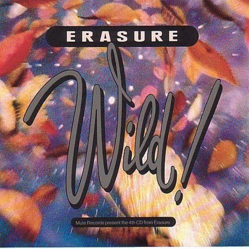 Album cover for "Erasure - Wild!" with autumn leaves and the band's name.