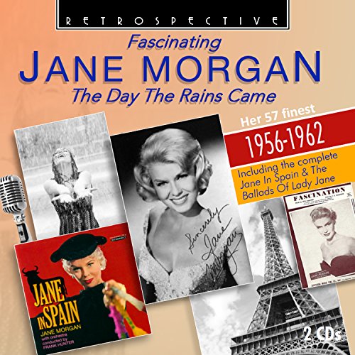 "Album cover featuring Jane Morgan with various images and text on a peach background."