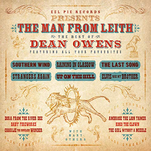 "Vintage-style CD cover with lion illustration and song titles on beige background."