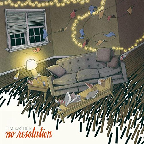"Album cover art: cartoon living room with couch and festive decorations, surrounded by dark lines."