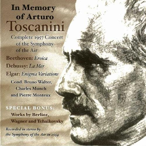 "CD cover with a sketch of Arturo Toscanini and musical composition details."