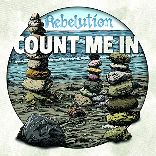 "Rebelution's 'Count Me In' vinyl record cover featuring stacked rocks on a beach."