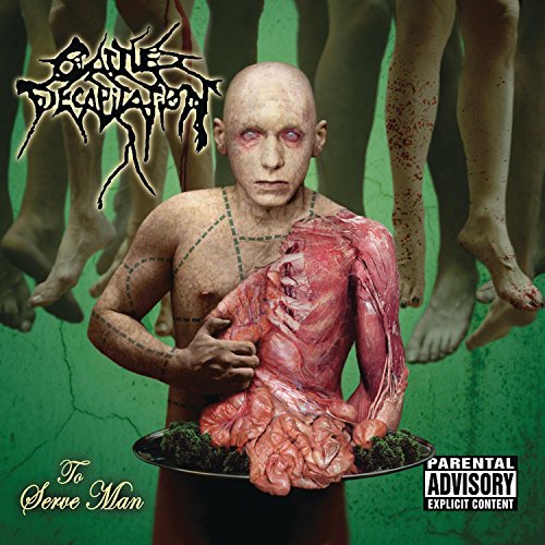 Album cover art: bald man holding a tray with human organs, green background.