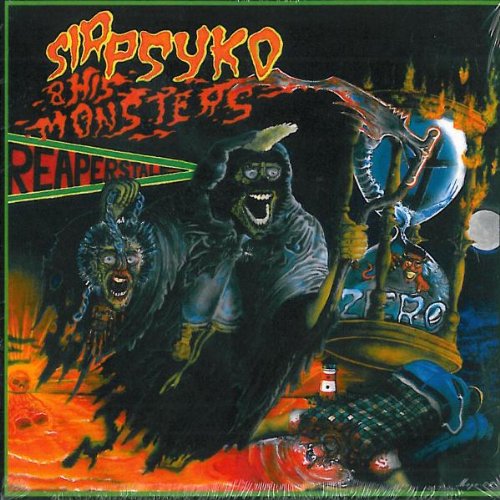 Vinyl record cover with illustration of three monstrous figures and bold, orange title text.
