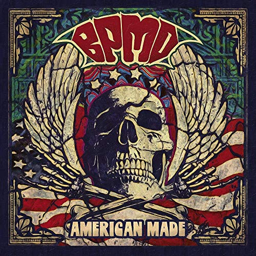 Album cover with a skull and wings on an American flag background.