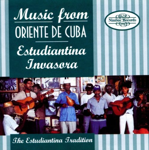 A CD cover featuring men playing string instruments, with teal and white stripes.