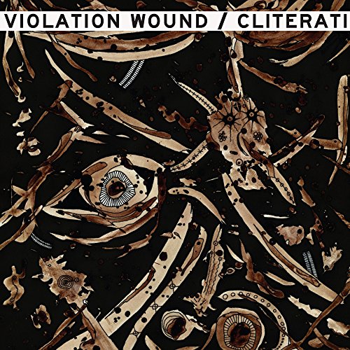"Album cover with abstract, beige, and brown shapes on a black background."