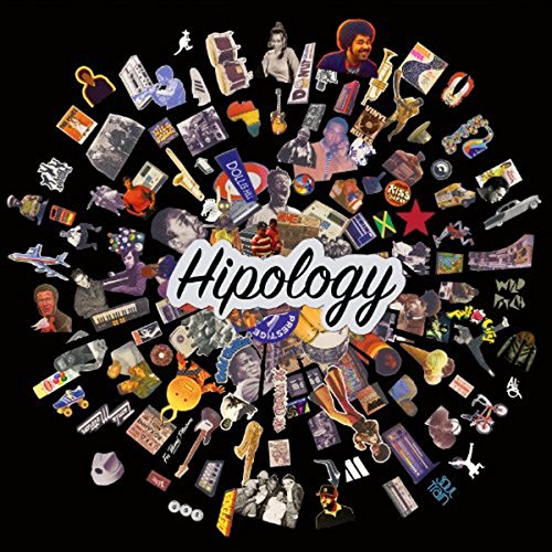 "Album cover with 'Hipology' in cursive, surrounded by various images on a black background."