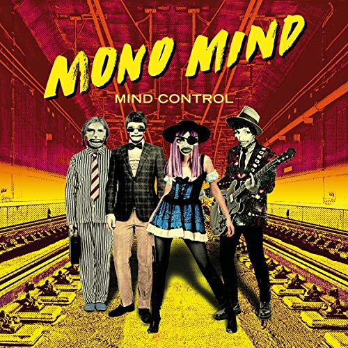 "Album cover with four band members standing in a subway tunnel."