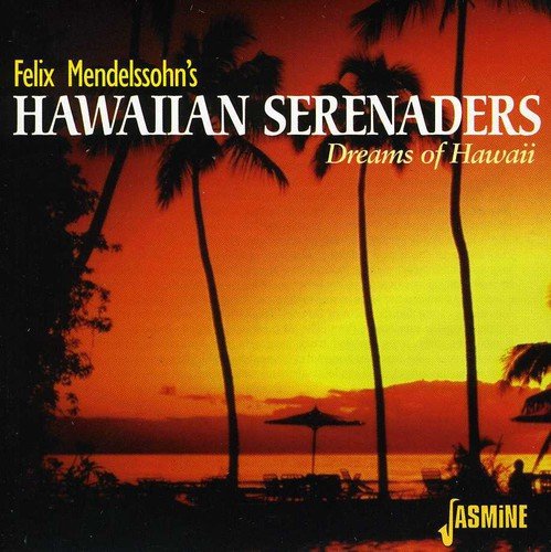 "CD cover with a serene Hawaiian beach scene at sunset, palm trees in the foreground."