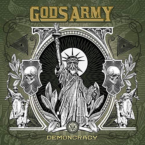 "Album cover art featuring the Statue of Liberty with skull-adorned crests on a green background."