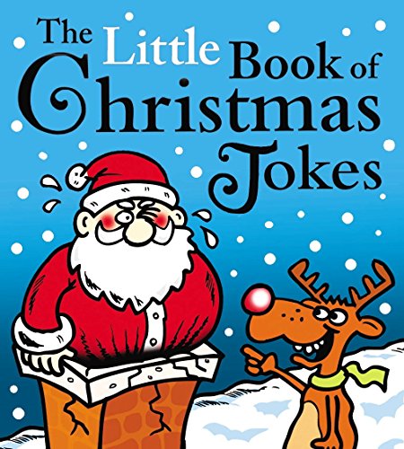 "Cartoon Santa and reindeer on a blue book cover with white snowflakes."