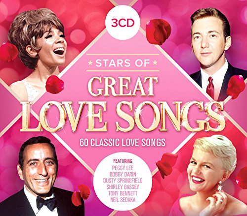 "CD cover with four singers, red roses, and pink background, titled 'Stars of Great Love Songs'."
