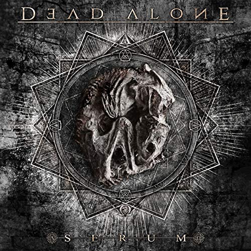 Album cover with a skull surrounded by geometric shapes on a dark, textured background.