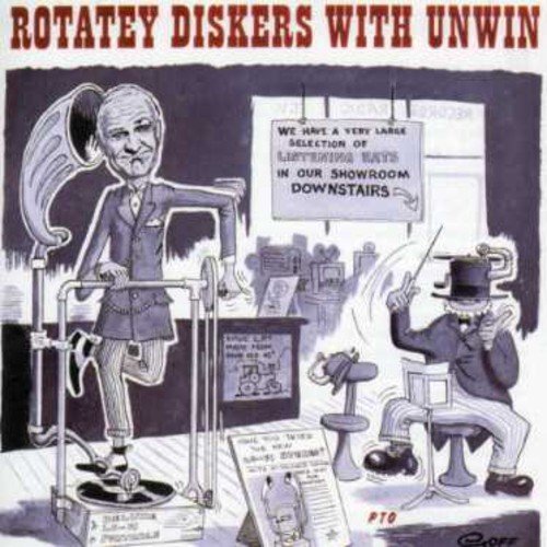 "Album cover with cartoon illustration of two men in a record store."