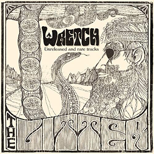 "Album cover art featuring a detailed black-and-white illustration of a bearded man."
