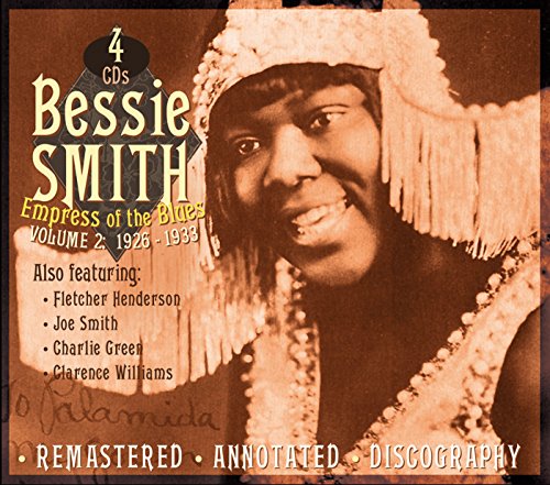 CD cover featuring Bessie Smith in a fringed outfit and hat, sepia-toned image.