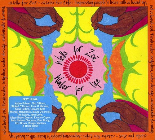 "CD cover with colorful, abstract design and hands holding water, 'Wells for Zoe' text."