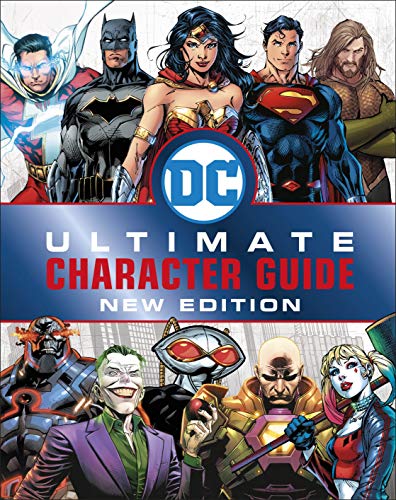 "DC Comics book cover featuring various superheroes and villains in two rows."