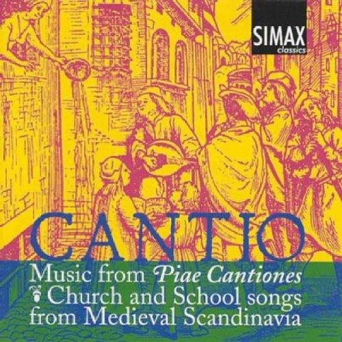 "CD cover with medieval illustration and text 'Cantio: Music from Piae Cantiones'."