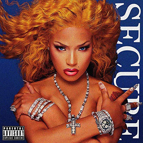 "Album cover featuring a woman with flowing blonde hair and diamond jewelry against a blue background."