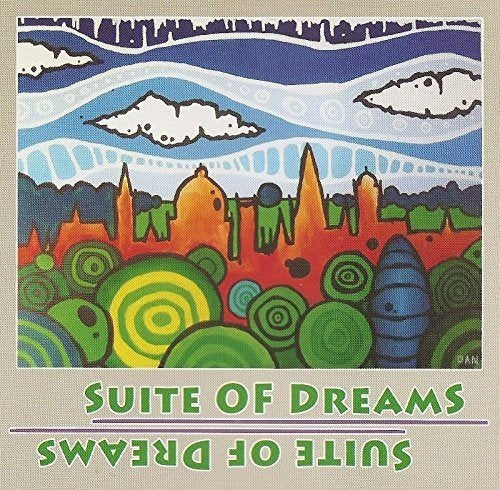 "Album cover with abstract landscape, green text 'Suite of Dreams' on beige background."