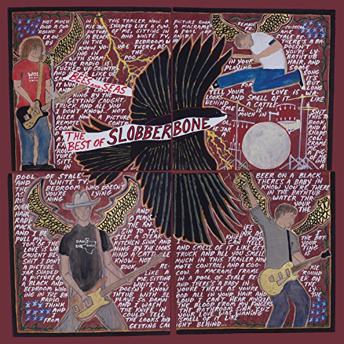 "Album cover art for 'Slobberbone - Bees And Seas: The Best Of Slobberbone' featuring cartoon musicians."