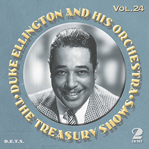 CD cover with black-and-white photo of Duke Ellington surrounded by yellow text on blue background.