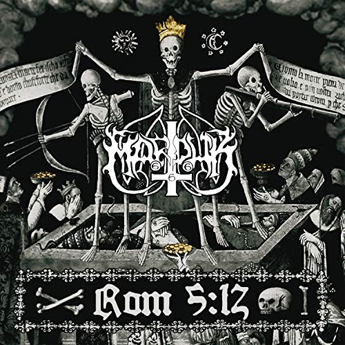 Black and white album cover with skeletons and medieval figures, featuring the band's name prominently.