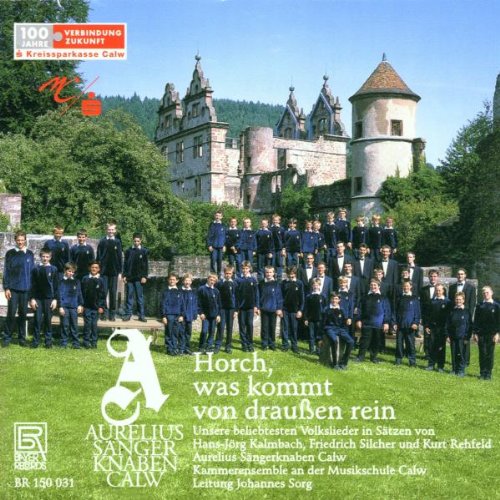 "CD cover with a choir of boys standing in front of a castle."