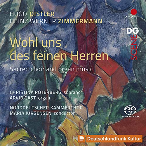 CD cover with abstract painting and text "Wohl uns des feinen Herren" in yellow.