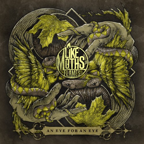 Album cover with yellow and gray illustrations on a dark background, titled "An Eye for an Eye".