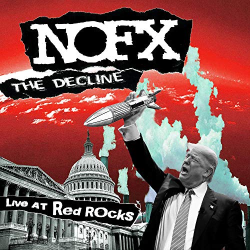 Vinyl album cover with man holding spaceship, US Capitol building, and red background.