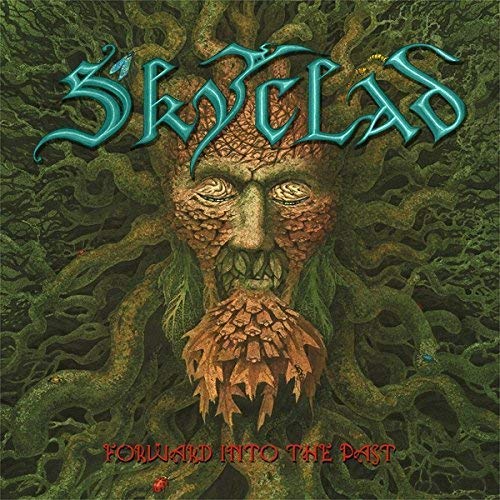 "Album cover with a tree-like face and twisted branches, titled 'Skyclad - Forward Into The Past'."
