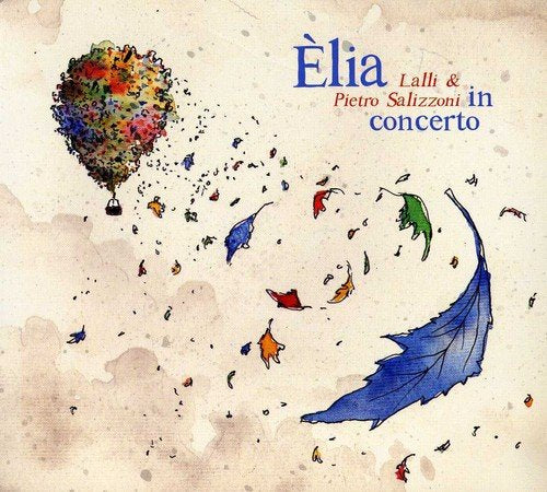 "Album cover with colorful leaves and a hot air balloon on a beige background."