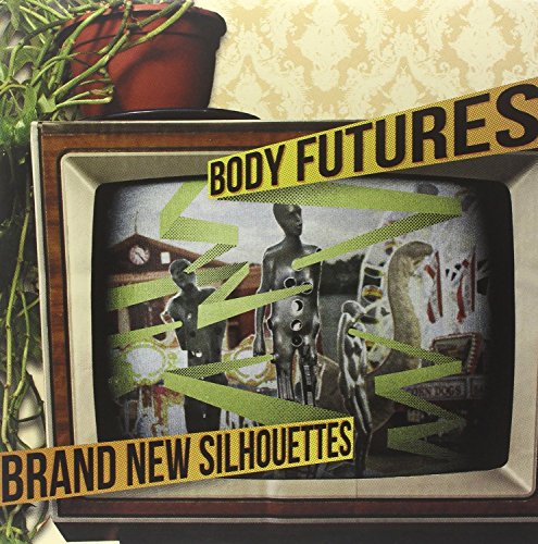 "Vintage TV displaying surreal image with 'Body Futures' and 'Brand New Silhouettes' text overlay."
