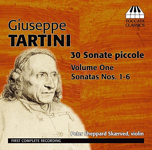 CD cover with sketch of Giuseppe Tartini, orange background, and Toccata Classics logo.